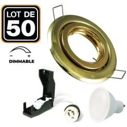 EUROPALAMP 50 Spots Dimmable Encastrable Orientable DORÉE C Avec GU10 LED De 6W Eqv. 56W Blanc Chaud 3000K - Blanc Chaud 3000K