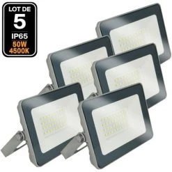 EUROPALAMP 5 Projecteurs LED 50W ProLine Blanc Neutre 4000K Haute Luminosité