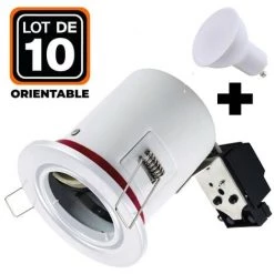 EUROPALAMP Lot 10 Spots BBC Orientable Blanc IP20 + Ampoule GU10 7W Blanc Froid + Douille - Blanc Froid 6000K