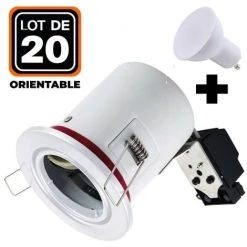 EUROPALAMP Lot 20 Spots BBC Orientable Blanc IP20 + Ampoule GU10 7W Blanc Froid + Douille - Blanc Froid 6000K