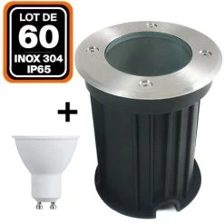 EUROPALAMP Lot 60 Spots Encastrable De Sol Rond Inox 304 Exterieur IP65 + Ampoule GU10 5W Blanc Froid 6000K - Blanc Froid 6000K