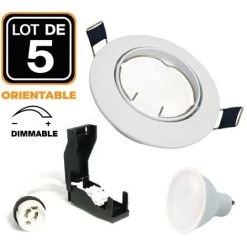 EUROPALAMP 5 Spot Encastrable Orientable BLANC Avec GU10 LED De 6W Dimmable Blanc Chaud 3000K - Blanc Chaud 3000K