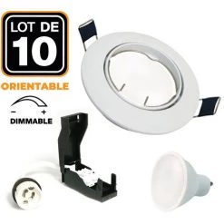 EUROPALAMP 10 Spots Encastrable Orientable BLANC Avec GU10 6W Dimmable Blanc Neutre 4500K - Blanc Neutre 4500K