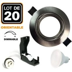EUROPALAMP 20 Spots Encastrable Orientable Alu Brossé Avec GU10 6W Dimmable Blanc Froid 6000K - Blanc Froid 6000K