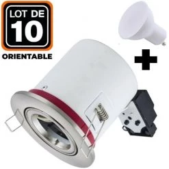 EUROPALAMP Lot 10 Spots BBC Orientable INOX IP20 + Ampoule GU10 7W Blanc Neutre + Douille - Blanc Neutre 4500K