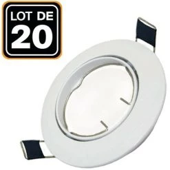 EUROPALAMP Lot De 20 Collerettes Supports Encastrables Orientables Spot LED Rond Blanc - Diametre 90mm - Trou De Perçage 65mm