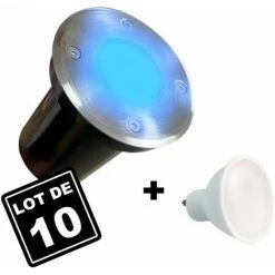 EUROPALAMP 10 Spots Encastrables De Sol Rond Inox 304 Exterieur IP65 + Ampoules GU10 7W BLEU