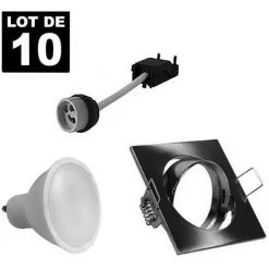 EUROPALAMP 10 Spots 7W Blanc Neutre Carré Encastrable Orientable Alu Brossé Avec GU10 LED 4500k - Blanc Neutre 4500K