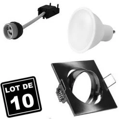 EUROPALAMP 10 Spots 5W Blanc Froid Carré Encastrable Orientable Alu Brossé Avec GU10 LED 6000k - Blanc Froid 6000k