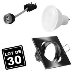 EUROPALAMP 30 Spots 5W Blanc Froid Carré Encastrable Orientable Alu Brossé Avec GU10 LED - Blanc Froid 6000k