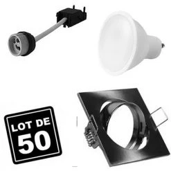 EUROPALAMP 50 Spots 5W Blanc Froid Carré Encastrable Orientable Alu Brossé Avec GU10 LED - Blanc Froid 6000k