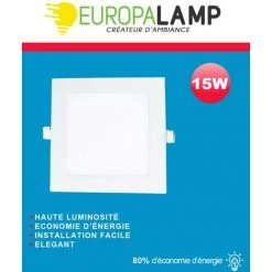 EUROPALAMP Spot Encastrable LED Carre Extra-Plat 15W - Blanc Chaud 3000K - Blanc Chaud 3000K -EUROPALAMP Soldes 2022 2260531 4