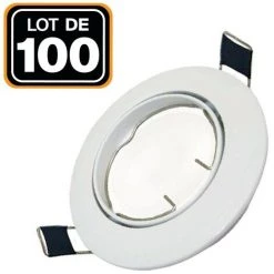EUROPALAMP Lot De 100 Collerettes Supports Encastrables Orientables Spot LED Rond Blanc - Diametre 90mm - Trou De Perçage 65mm - Blanc