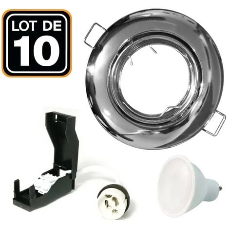 EUROPALAMP 10 Spots 7W Encastrable Orientable Chromé Avec GU10 LED Blanc Chaud 2700K - Blanc Chaud 3000k 1 EUROPALAMP 10 Spots 7W Encastrable Orientable Chromé Avec GU10 LED Blanc Chaud 2700K - Blanc Chaud 3000k