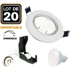 EUROPALAMP 20 Spots Encastrable Orientable BLANC Avec GU10 6W Dimmable Blanc Chaud 3000K - Blanc Chaud 3000K