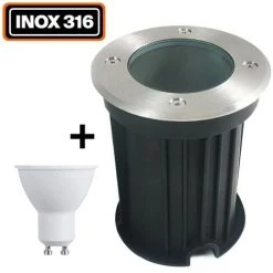 EUROPALAMP Spot Encastrable De Sol Rond Inox 316 Exterieur IP65 + Ampoule GU10 5W Blanc Froid 6000K