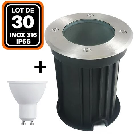 EUROPALAMP Lot De 30 Spot Encastrable De Sol Rond Inox 316 Extérieur IP65 + Ampoule GU10 7W Blanc Neutre 4500K 1 EUROPALAMP Lot De 30 Spot Encastrable De Sol Rond Inox 316 Extérieur IP65 + Ampoule GU10 7W Blanc Neutre 4500K