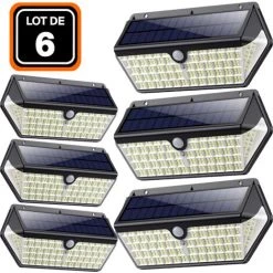 EUROPALAMP LOT DE 6 PROJECTEURS SOLAIRE DÉTECTEUR DE MOUVEMENT 266 PCS LED 2500 LUMENS - Blanc Froid 6000K