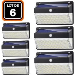 EUROPALAMP LOT DE 6 PROJECTEURS SOLAIRE DÉTECTEUR DE MOUVEMENT 228 PCS LED 2000 LUMENS - Blanc Froid 6000K