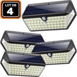 EUROPALAMP LOT DE 4 PROJECTEURS SOLAIRE DÉTECTEUR DE MOUVEMENT 266 PCS LED 2500 LUMENS - Blanc Froid 6000K