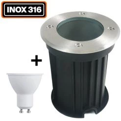 EUROPALAMP Spot Encastrable De Sol Rond Inox 316 Exterieur IP65 + Ampoule GU10 5W Blanc Neutre 4500K
