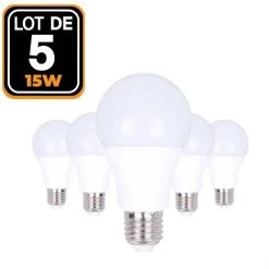 EUROPALAMP 5 Ampoules LED E27 15W 3000K Haute Luminosité - Blanc Chaud 3000K