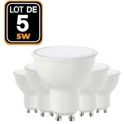 EUROPALAMP 5 Ampoules LED 5W GU10 Blanc Froid 6000K Haute Luminosité