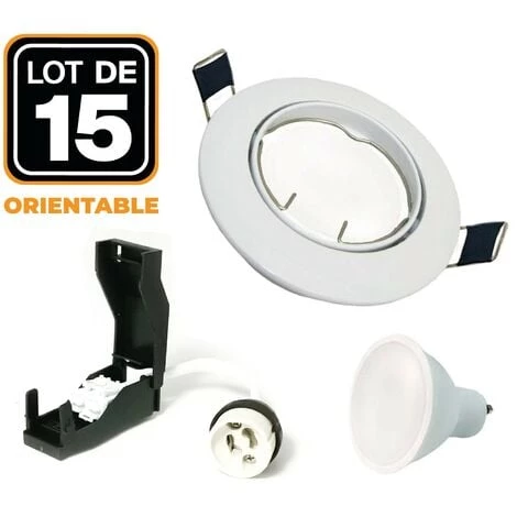 EUROPALAMP Lot De 15 Spots LED 7W Encastrable Et Orientable Complet En Blanc Avec Ampoule GU10 Blanc Chaud - Blanc Chaud 3000K 1 EUROPALAMP Lot De 15 Spots LED 7W Encastrable Et Orientable Complet En Blanc Avec Ampoule GU10 Blanc Chaud - Blanc Chaud 3000K