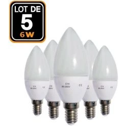 EUROPALAMP Lot De 5 Ampoules LED Flamme E14 6W 4500k Haute Luminosité - Blanc Neutre 4500K