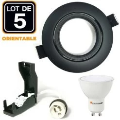 EUROPALAMP 5 Spots Encastrables Orientables Noir Matt Avec GU10 LED De 5W Eqv. 40W Blanc Chaud 3000K