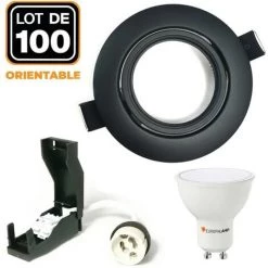 EUROPALAMP 100 Spots Encastrables Orientables Noir Matt Avec GU10 LED De 5W Eqv. 40W Blanc Chaud 3000K
