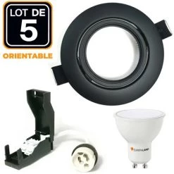 EUROPALAMP 5 Spots Encastrables Orientables Noir Matt Avec GU10 LED De 7W Eqv. 56W Blanc Neutre 4500K