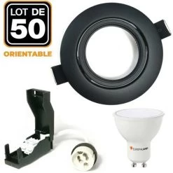 EUROPALAMP 50 Spots Encastrables Orientables Noir Matt Avec GU10 LED De 7W Eqv. 56W Blanc Chaud 3000K