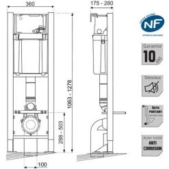 EUROPALAMP Pack Complet WC Sans Bride Bati Autoportant + Cuvette Noir Brillant Sans Bride + Plaque Blanche DESIGN -EUROPALAMP Soldes 2022 64072508 4