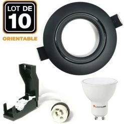 EUROPALAMP 10 Spots Encastrables Orientables Noir Matt Avec GU10 LED De 7W Eqv. 56W Blanc Chaud 3000K