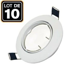 EUROPALAMP Lot De 10 Collerettes Supports Encastrables Orientables Spot LED Rond Blanc - Diametre 90mm - Trou De Perçage 65mm - Blanc