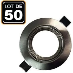 EUROPALAMP Lot De 50 Collerettes Supports Encastrables Orientables SPOT LED Rond Alu Brossé - Diametre 90mm - Trou De Perçage 65mm - Alu Brossé