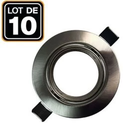 EUROPALAMP Lot De 10 Collerettes Supports Encastrables Orientables Spot LED Rond Alu Brossé - Diametre 90mm - Trou De Perçage 65mm - Alu Brossé