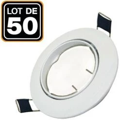 EUROPALAMP Lot De 50 Collerettes Supports Encastrables Orientables Spot LED Rond Blanc - Diametre 90mm - Trou De Perçage 65mm - Blanc