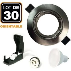 EUROPALAMP 30 Spots Encastrable Orientable Alu Brossé Avec GU10 LED De 5W Eqv. 40W Blanc Chaud 2700K