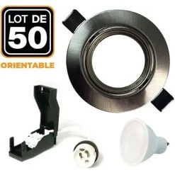 EUROPALAMP 50 Spots Encastrable Orientable Alu Brossé Avec GU10 LED De 5W Eqv. 40W Blanc Neutre 4500K - Blanc Neutre 4500K