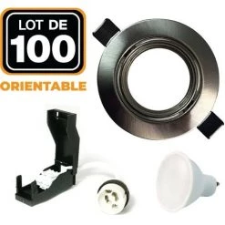 EUROPALAMP 100 Spots Encastrable Orientable Alu Brossé Avec GU10 LED De 5W Eqv. 40W Blanc Froid 6000K - Blanc Froid 6000K