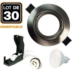 EUROPALAMP 30 Spots Encastrable Orientable Alu Brossé Avec GU10 LED De 7W Eqv. 56W Blanc Chaud 2700K - Blanc Chaud 3000K