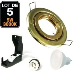 EUROPALAMP 5 Spot Encastrable Orientable Dorée Avec GU10 LED De 5W Eqv. 40W Blanc Chaud 3000K - Blanc Chaud 3000K
