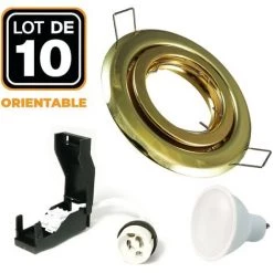 EUROPALAMP 10 Spots Encastrable Orientable DORÉE Avec GU10 LED De 5W Eqv. 40W Blanc Chaud 3000K - Blanc Chaud 3000K